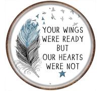 DAIERCY Sketchy Feather Fun - Letrero de metal con texto en inglés "Your Wings were Ready But Our Hearts were Not ", decoración del hogar, decoración de pared para dormitorio, sala de estar, cafetería