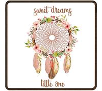 DAIERCY Sweet Dreams Little One - Letrero de estaño divertido con diseño de atrapasueños, impresión bohemia y elegante, plumas y decoración floral para el hogar, oficina, 30,5 x 30,5 cm, cuadrado