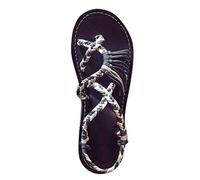 DAIFINEY Sandalias de mujer con cuerda y cuerda para mujer, zapatos de playa romanos, zapatos de pantuflas de mujer, elegantes, tacón pequeño, Negro , 38 EU