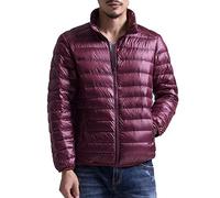 DAIHAN Hombre Chaqueta acolchada de plumón Collar del soporte Ligero Cazadora Chaqueta corta de invierno Talla extra Abrigo parka con acolchado Ligera y Suave Wine Rojo L