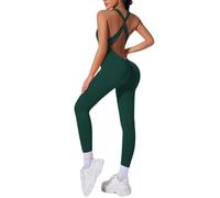 DAIHAN Mono de Yoga Mujer Mono Deportivo Largo Sin Mangas Traje Una Pieza Elásticos Jumpsuit de Gimnasio Entrenamiento Fitness Running Slim Una Pieza Deportivo,Verde,S