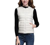 DAIHAN Mujer Chaleco Acolchado sin Mangas - Invierno Plumas Ligero Fino Chaquetas Corto Slim Fit Chaqueta de Plumas Ultralight Plegable Portátil,Blanco,XL