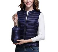 DAIHAN Mujer Chaleco Acolchado sin Mangas - Invierno Plumas Ligero Fino Chaquetas Corto Slim Fit Chaqueta de Plumas Ultralight Plegable Portátil,Armada,XL