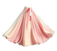 DAIHAN Mujer Maxifalda de Doble Capa Reversible de Danza del Vientre Falda Larga A-Line Disfraz para Entrenamiento y práctica Fluida para vals, Flamenco y Festivales LiYRojo S