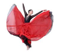 DAIHAN Mujer Maxifalda de Doble Capa Reversible de Danza del Vientre Falda Larga A-Line Disfraz para Entrenamiento y práctica Fluida para vals, Flamenco y Festivales DaRojoNegro M
