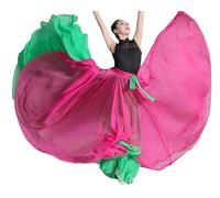 DAIHAN Mujer Maxifalda de Doble Capa Reversible de Danza del Vientre Falda Larga A-Line Disfraz para Entrenamiento y práctica Fluida para vals, Flamenco y Festivales Roseverde M