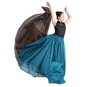 DAIHAN Mujer Maxifalda de Doble Capa Reversible de Danza del Vientre Falda Larga A-Line Disfraz para Entrenamiento y práctica Fluida para vals, Flamenco y Festivales verdeCafé L