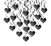 Daihellenstone Decoraciones de remolino colgante negro con corazón negro, decoración gótica de boda, decoración de San Valentín, aniversario, fiesta de cumpleaños, paquete de 24