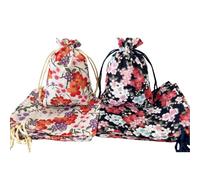 Daihellenstone Paquete de 20 bolsas de almacenamiento de tela de algodón de 4 x 5.6 pulgadas con cordón, bolsas florales reutilizables de tela azul marino marfil para suministros de fiesta