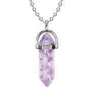 DAIJES Collar con colgante de piedra natural de columna hexagonal de amatista y grava, joyería DIY, amatista