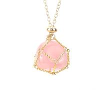 DAIJES Collar de bolsillo de malla trenzada con junta de bambú, de acero inoxidable y cristal de amatista, ajustable a mano, dorado y cristal rosa.