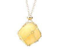 DAIJES Collar de bolsillo de malla trenzada con junta de bambú, de acero inoxidable y metal, ajustable a mano, con cristal de amatista, dorado y piedra amarilla.