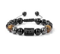 DAIJES Pulsera de 10 mm con 12 constelaciones para hombre, con cuentas de ojo de tigre y cordón ajustable, ideal para negocios, tejida en Leo.