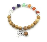 DAIJES Pulsera de cuentas de Buda de 9 mm con colgante de árbol de la vida de Crystal Seven Stone - Piedra con imagen