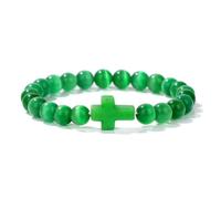 DAIJES Stone Bead Bracelet Men Retro Simple All-match Cross Beaded Bracelet Business Jewelry-Green Cat's Eye-19cm