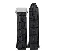 DAIKMZ Correa de reloj de goma de cuero de vaca real de 25 x 19 mm para HUBLOT Classic Fusion Universe Big Bang Series Men Belt Watch Band Butterfly Buckl (Color: hebilla negra plateada, tamaño: 26-19