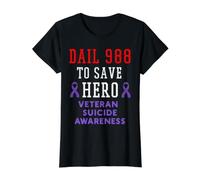 Dail 988 para Salvar a los Veteranos de la Crisis Militar Suicida Camiseta gráfica económica, Mujer, Negro, S