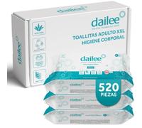 Dailee Toallitas Húmedas Adultos - 520x Toallitas XXL Higiene Corporal e Intima - Grandes, Suaves, Humedas, Calentables en Microondas y Biodegradables - 8 Paquetes de 65 Unidades