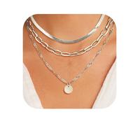 DAILI Collares de oro para mujer, collares en capas, apilables, no se deslustran, delicados, ajustables, de acero inoxidable, circonita cúbica, diamante, corazón, círculo, moneda, colgante