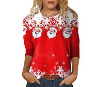 Daily Christmas Snowflakes Print O Neck Tops Mangas tres cuartos Cuello Redondo Camiseta Estampada Loose Side Split Blusa Túnica de Gasa Cape, rojo, XXL