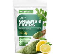 Daily Greens & Fiber en polvo: psyllium, espirulina, moringa, hierba de cebada, inulina, fibra de manzana, extracto de cúrcuma, fibra de acacia, lecitina (600 g,limón)