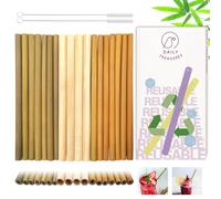 Daily Treasures 18 Pajitas de Bambú para beber, Pajitas Reutilizables Naturales de Bambú de 7.9 pulgadas, Pajitas rectas para batidos alternativas a las pajitas de plástico con 2 cepillos de nylon