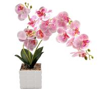 Daily Treasures Orquídea Artificial 13 Flores en Maceta - Falsa Phalaenopsis 50cm con Base Blanca y Morada, Flores de Seda para Decoración de Hogar/Oficina (Rosa/Morado)