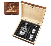 Daily Treasures Petaca Whisky Acero Inoxidable 8oz con Caja Madera - Set Regalo para Hombres Incluye 2 Vasitos y Embudo, Ideal para Bodas, Camping, Senderismo