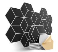Dailycooper Paquete de 12 paneles acústicos autoadhesivos de 12 x 10 x 0.4 pulgadas, espuma insonorizada resistente al fuego. Absorbe el ruido y elimina los ecos, diseño hexagonal 3D (cara negra)