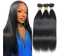DaiMer 10A Grade Straight Human Hair 3 paquetes de 30 a 40 40 40 cm brasileño virgen sin procesar extensiones de pelo liso de color natural