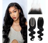DaiMer 2x6 Lace Closure Body Wave Human Hair Transparent 2 by 6 Lace Closure 14inch 100% Brazilian Virgin Unprocessed Free Part Human Hair Closure With Baby Hair Natural Color