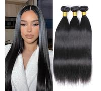 DaiMer 3 paquetes de cabello humano con 3 mechones de cabello humano de 20, 22 y 24 pulgadas, cabello virgen brasileño, 100 % sin procesar, paquetes negros naturales