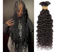 DaiMer Cabello humano trenzado, 2 paquetes/pack de 100 g de 26 pulgadas de agua ondulado a granel cabello humano para trenzar sin olor 10 A brasileño virgen humano extensiones para trenzas boho color