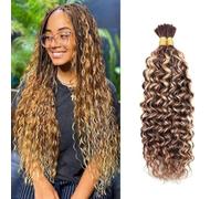 DaiMer Extensiones de cabello humano ondulado con ondas de agua humanas para trenzas de 18 pulgadas, 100 g, ondulado de agua a granel, para trenzas bohemias, húmedas y onduladas (#P4/27, 50 g x 2