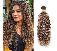 DaiMer Water Wave Bulk Human Braiding hair for Boho Braids 2 paquetes/pack de 100 g No Weft 10A Brazilian Water Wave Bulk Highlight Brown Human Hair Extensions for Braids (4/27 Highlight Color, 66 cm)