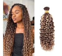 DaiMer Water Wave Bulk Human Braiding hair for Boho Braids 2 paquetes/pack de 100 g No Weft 10A Brazilian Water Wave Bulk Highlight Brown Human Hair Extensions for Braids (4/27 Highlight Color, 66 cm)