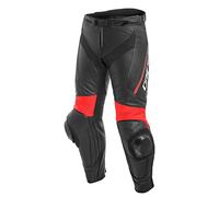 Dainese 1553705-P75-52 Pantalones de Piel, Negro/Fluo Rojo, 52