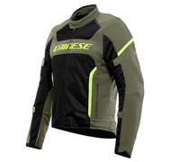 Dainese - Air Frame 3 Tex Jacket, Chaqueta de Moto de Verano, con Forro Cortavientos, Hombre, Verde Militar/Negro/Amarillo Fluo, 48