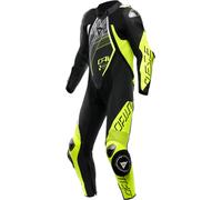 Dainese Audax D-Zip Traje de moto de cuero perforado de 1 pieza, negro-blanco-amarillo, tamaño 44 para Hombres