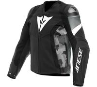 Dainese Avro 5 Chaqueta de cuero de motocicleta, Blanco/negro/gris, Talla 46