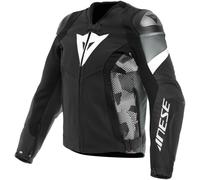 Dainese Avro 5 Chaqueta de cuero de motocicleta, Blanco/negro/gris, Talla 60