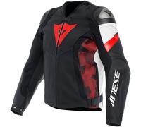 Dainese Avro 5 Chaqueta de cuero de motocicleta, negro/rojo/blanco, Talla 44