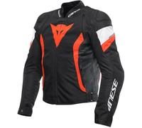 Dainese - Avro 5 Tex Jacket, Chaqueta de Moto de Tela con Protectores de Hombros, Hombre, Negro/Rojo Fluo/Blanco, 48