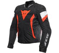 Dainese - Avro 5 Tex Jacket, Chaqueta de Moto de Tela con Protectores de Hombros, Hombre, Negro/Rojo Fluo/Blanco, 56