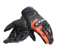 Dainese - Carbon 4 Short Gloves, Guantes Moto Cortos, de Piel, Protecciones de Carbono en los Nudillos, Hombre, Negro/Rojo Fluo, XXL