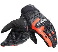Dainese - Carbon 4 Short Gloves, Guantes Moto Cortos, de Piel, Protecciones de Carbono en los Nudillos, Hombre, Negro/Rojo Fluo, M