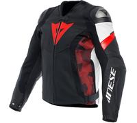 Dainese Avro 5 Chaqueta de cuero de motocicleta, negro-blanco-rojo, tamaño 52 para Hombres