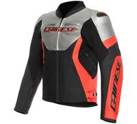DAINESE Chaquetas Racing 5 Leather Silver / Black / Red-Fluo 46