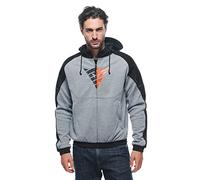 Dainese - Daemon-X Safety Hoodie Full Zip, Sudadera de Moto de Tela, Protectores de Hombro y Codo, Chaqueta de Moto para Hombre, Gris Mélange/Negro/Rojo Fluo, 46