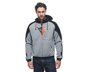 Dainese - Daemon-X Safety Hoodie Full Zip, Sudadera de Moto de Tela, Protectores de Hombro y Codo, Chaqueta de Moto para Hombre, Gris Mélange/Negro/Rojo Fluo, 44